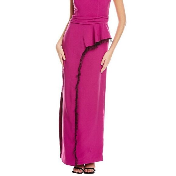 JS Collections Cerise Fuchsia And Black Lace Hayley A-Line Gown - Picture 2 of 4